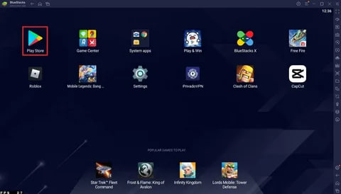 Меню из BlueStacks